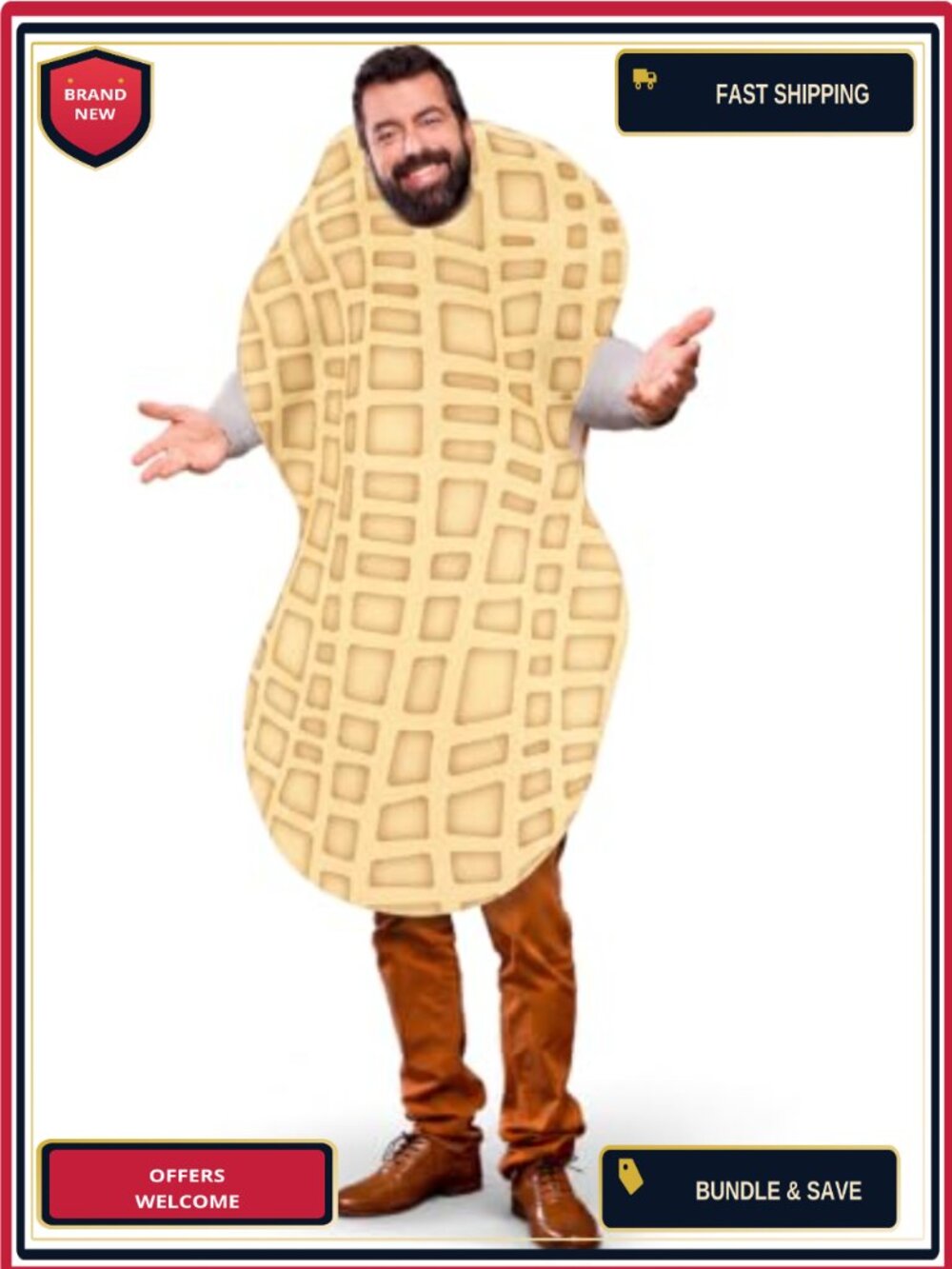 Peanut Costume Adult Novelty Unisex Halloween Cosplay Outfit